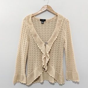 Pointelle Tan Crochet Sweater Size M